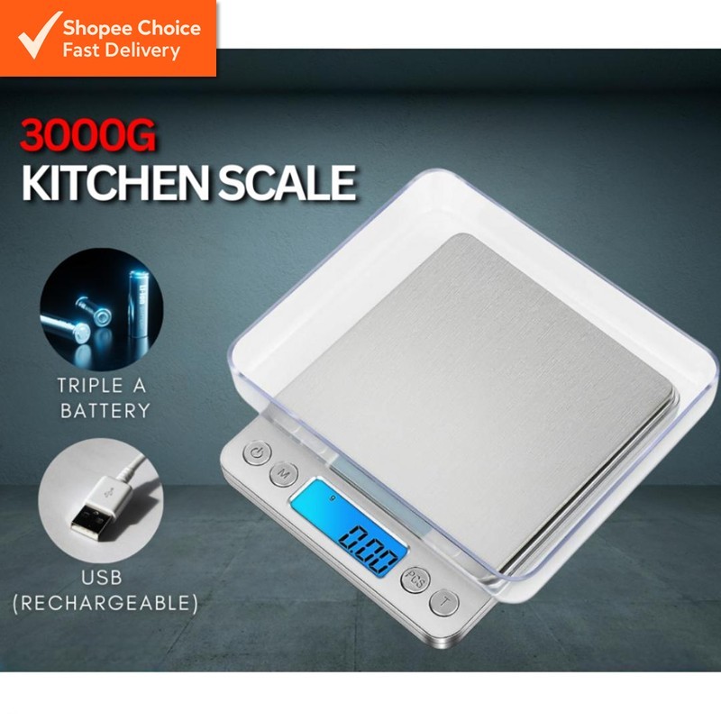 Digital Food Scale (3000g/0.1gP) – Rechargeable Mini Kitchen Scale with ...