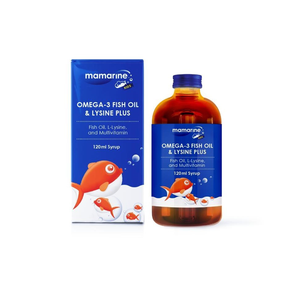 MAMARINE KIDS OMEGA-3 FISH OIL & LYSINE PLUS SYRUP 120ML EXP03/2026 ...