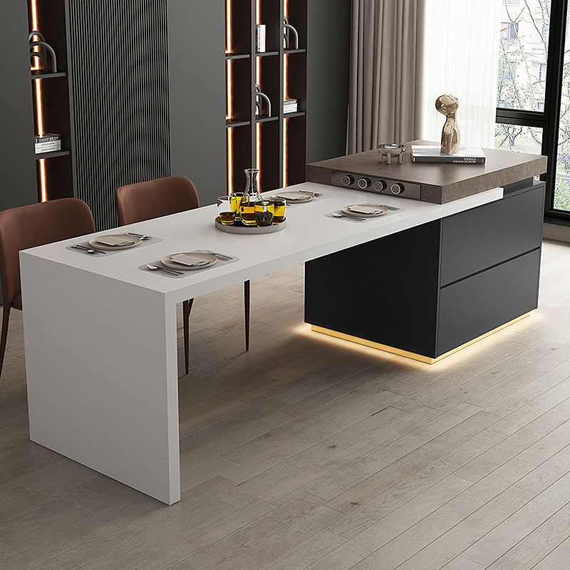 Q-8/Stone Plate Kitchen Island Dining Table Integrated Retractable Home ...