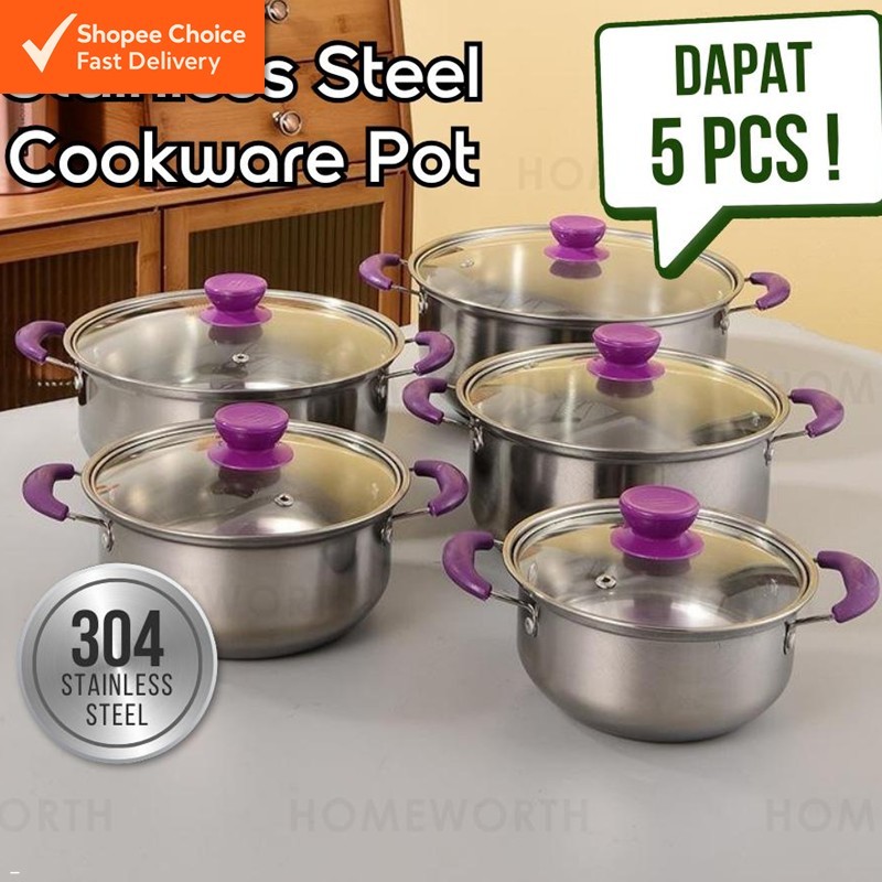 10pcs Periuk Stainless Steel Set – Cookware Soup Pot with Insulated ...