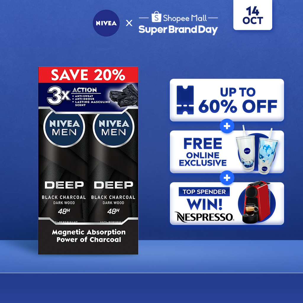 NIVEA Men Deodorant Male Deep Black Charcoal Spray Men's Grooming Anti