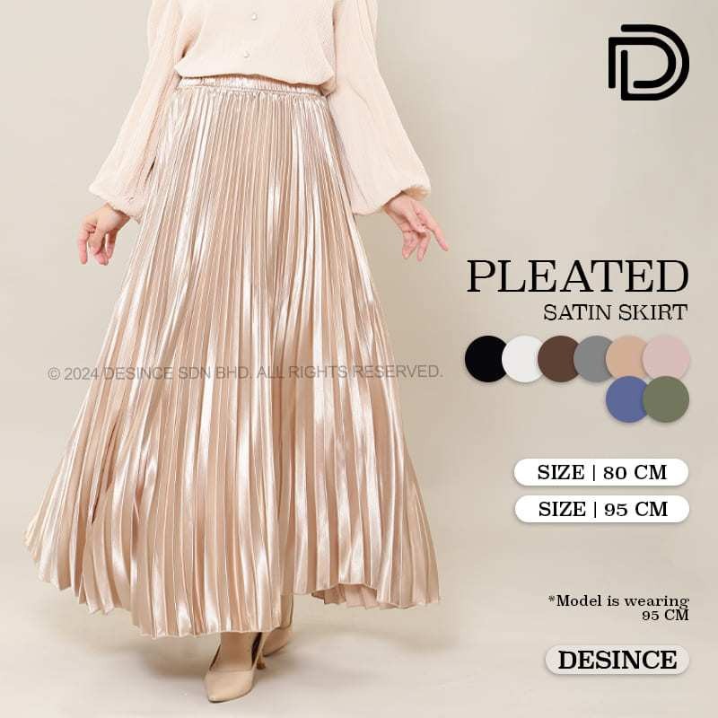 🇲🇾 DESINCE Women Skirt Satin Pleated High Waist A Line Skirt