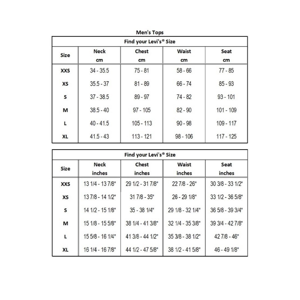 Levis size guide cm on sale