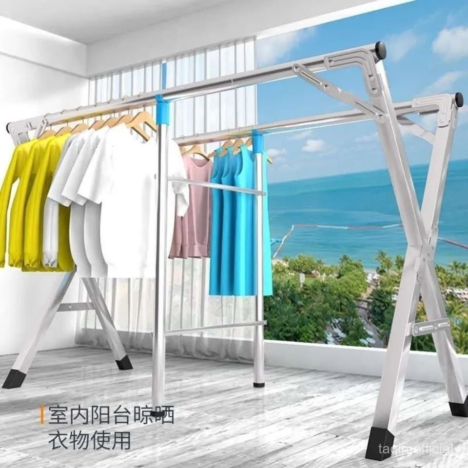 M/Stainless Steel Laundry Rack Floor Folding Double-Pole Balcony ...