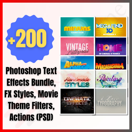 +200 Photoshop Text Effects Bundle, FX Styles, Movie Theme Filters ...
