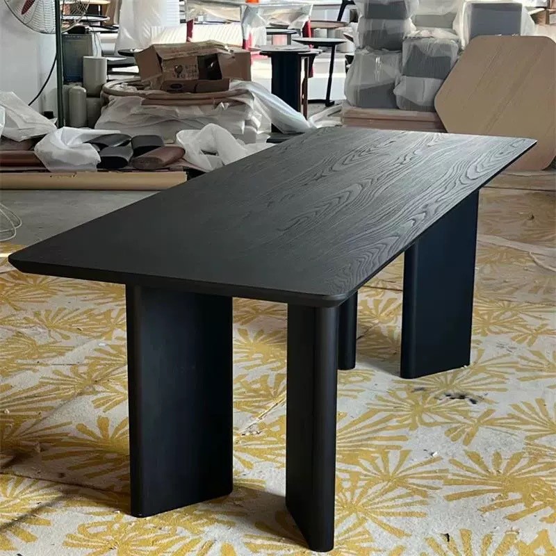 HY-6/Nordic Solid Wood Dining Table Rectangular Black Retro Conference ...