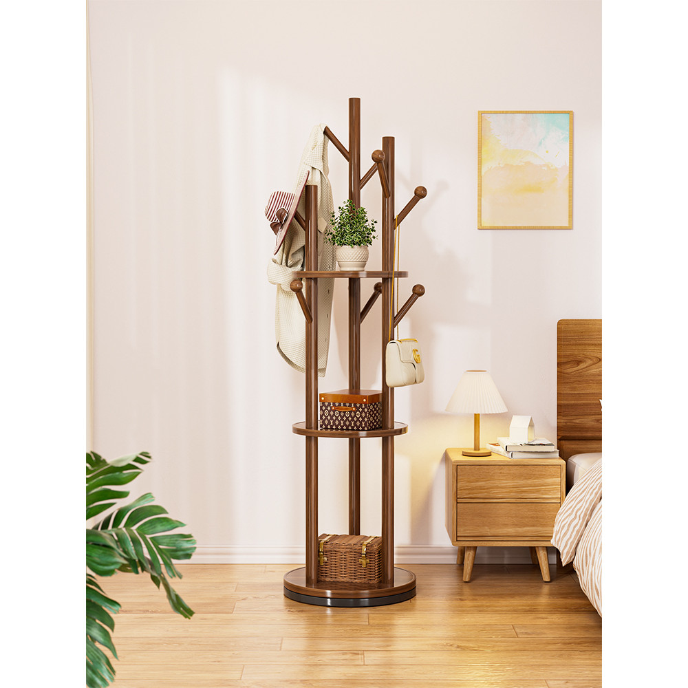 J-H/#Solid Wood Clothes Rack Rotating Coat Rack Floor-standing Clothes ...