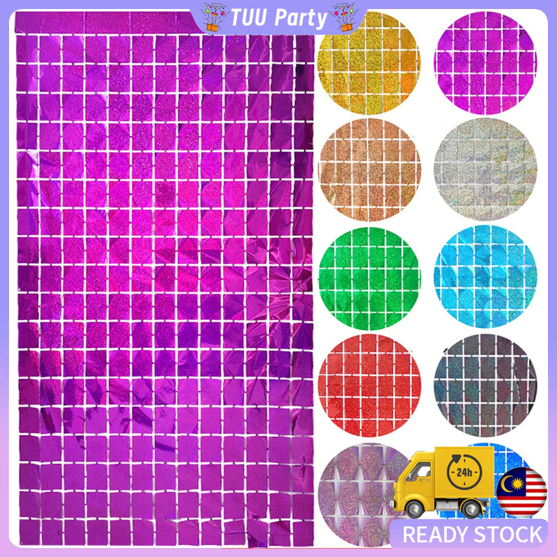 Laser Foil Fringe Backdrop Curtain Glitter Rain Ribbon Wall Decoration ...