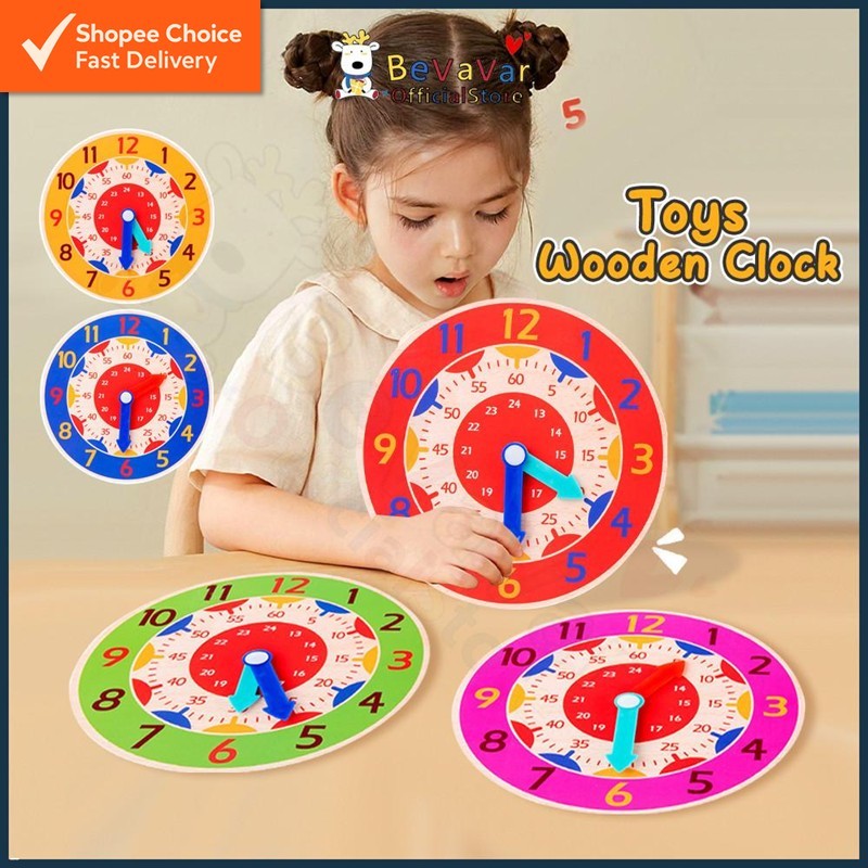 Montessori Wooden Clock Toy for Kids - Time Learning Math Toy for ...