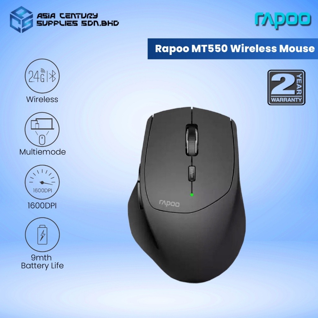 Rapoo MT550 Multi-Mode Bluetooth 3.0/4.0/2.4Ghz Wireless Mouse | Shopee ...
