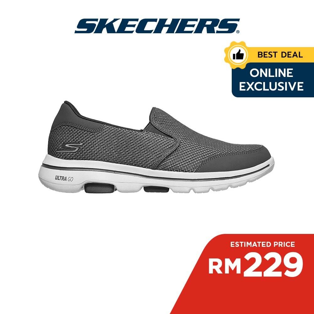 Skechers Online Exclusive Men GOwalk 5 Beeline Walking Shoes 216063 GRY Air Cooled Goga Mat Kasut Sneaker Shopee Malaysia