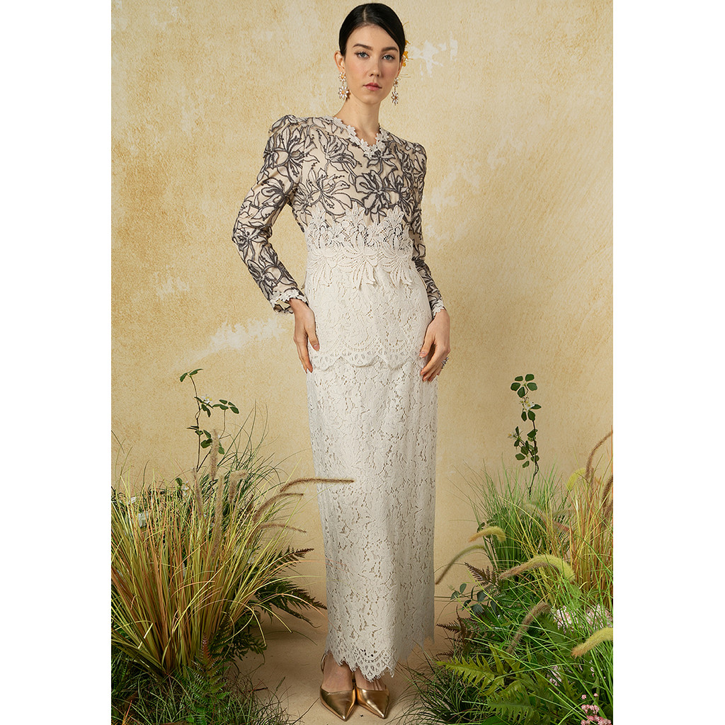 chinese dress ladies Lace Trim Maxi Dress All Black / XL main image 0