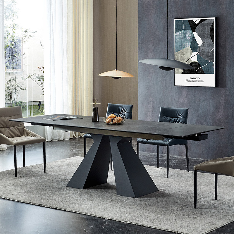J-H/Minimalist Extendable Rock Slab Dining Table and Chair Set for ...