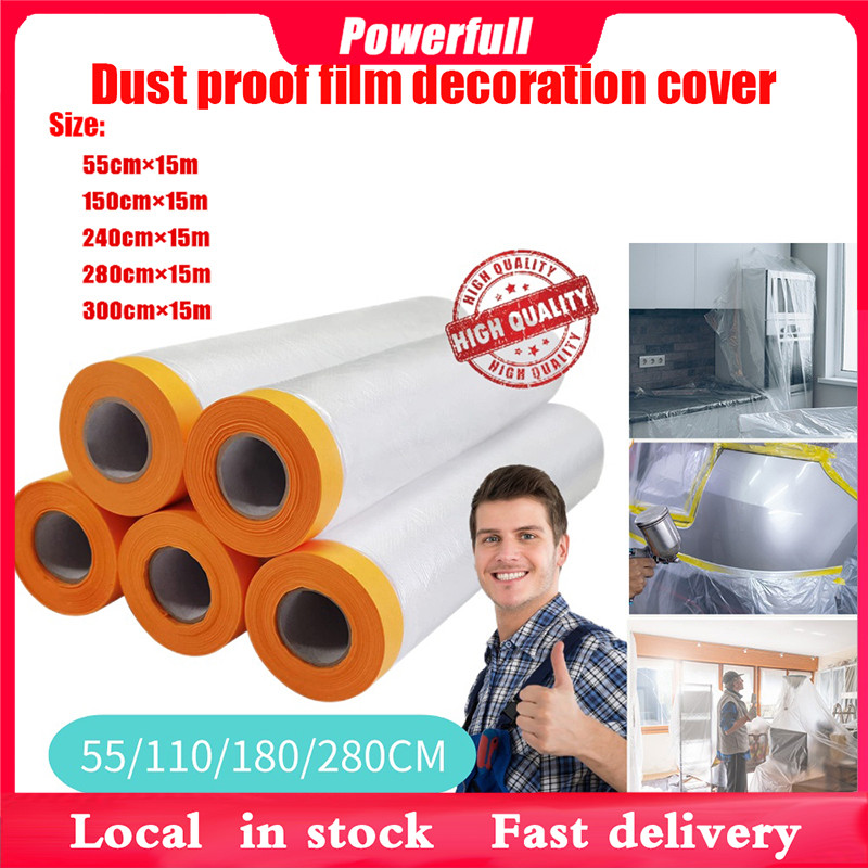 Masking Film with Tape 55/150/240/280cm Painting Protection Covering ...