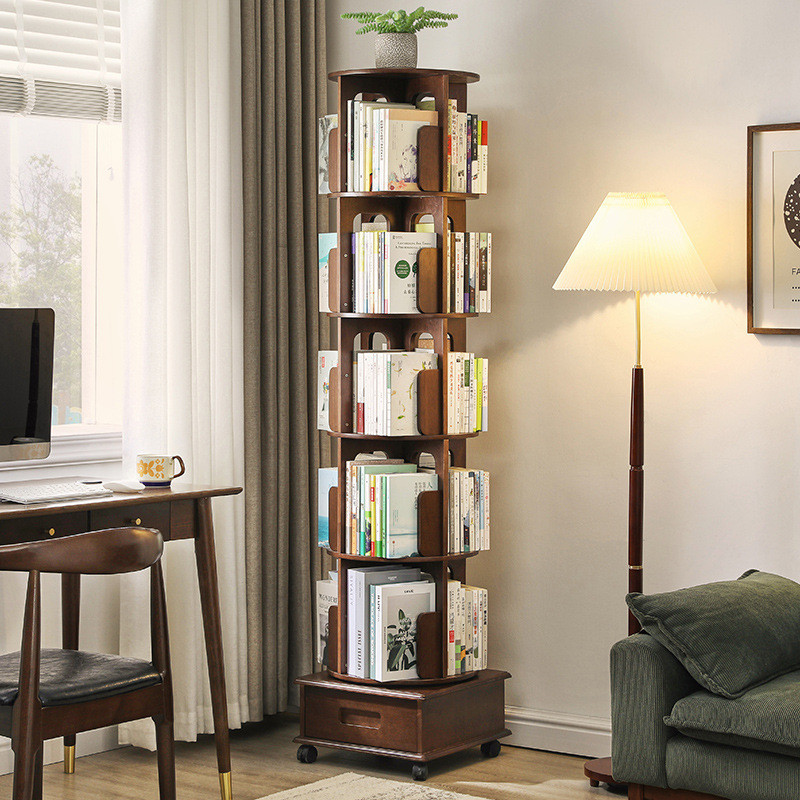 HY-6/Solid Wood Rotating Bookshelf Floor Bookshelf Bookcase Shelf ...