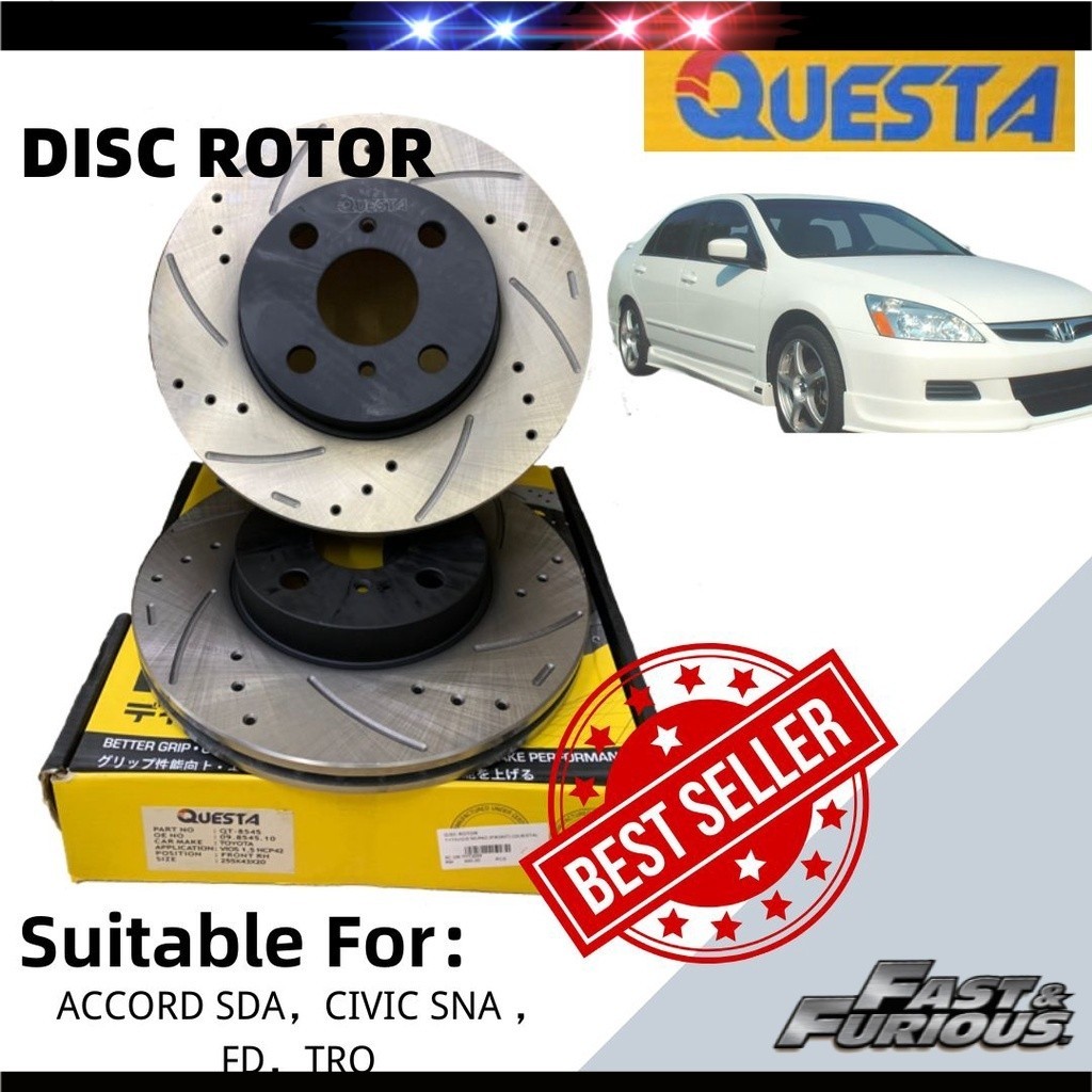 Honda Accord SDA,Civic SNA,FD,TRO Front Disc Rotor Set (2pcs) (QUESTA ...