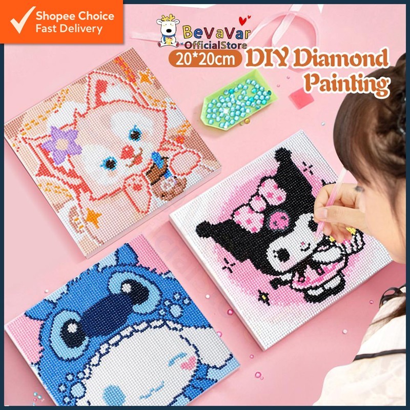 DIY Kids Diamond Painting Kit – (20x20cm) Cartoon Bead Art (Kuromi,  Cinnamoroll, My Melody, Lotso More)