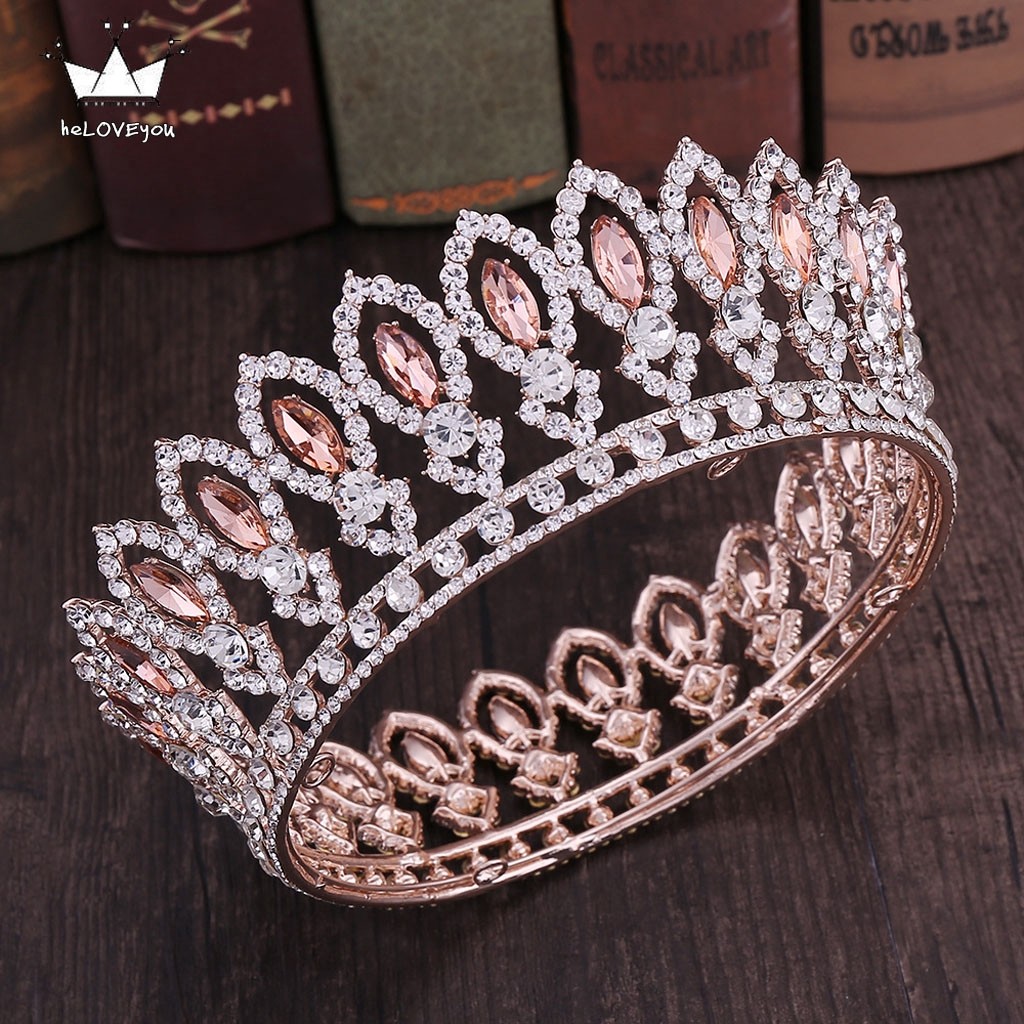 NEW Rose Gold Pageant Full Circle Tiara Rhinestones King Queen Wedding ...