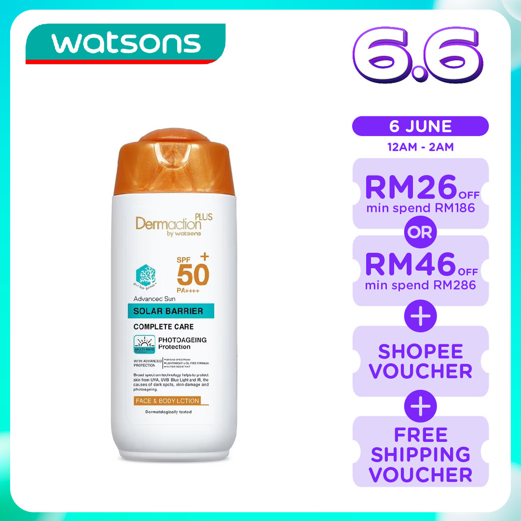 DERMACTION PLUS BY WATSONS Advanced Sun Face & Body Lotion SPF50+ 150ml ...