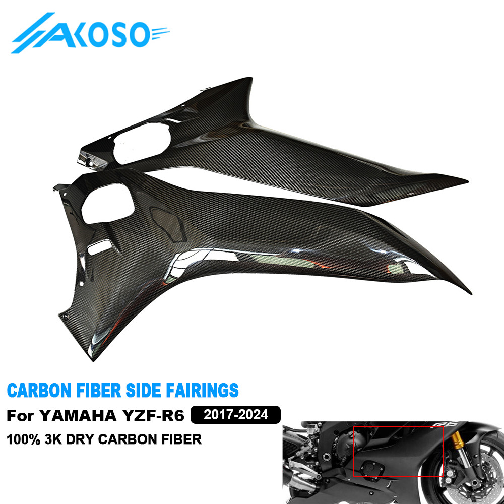 AKOSO R6 Carbon Fiber Side Fairings Motorcycle 3K Full Carbon Fiber ...