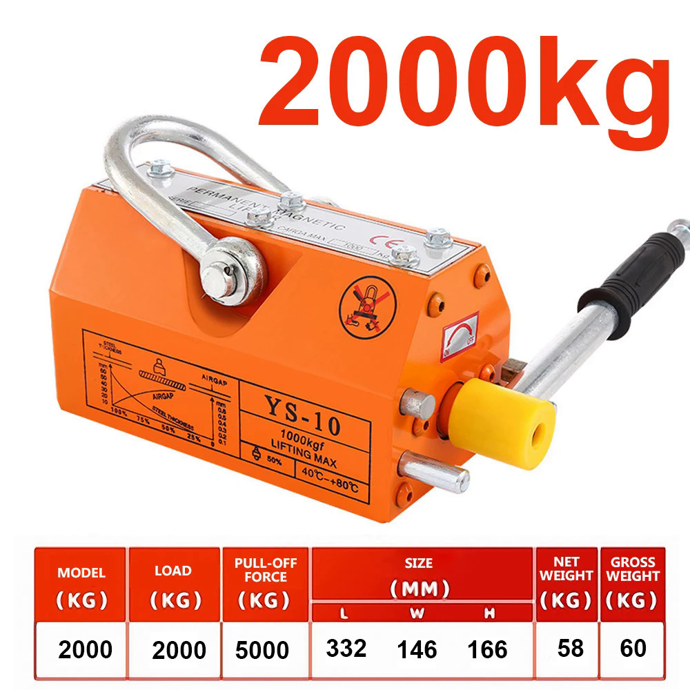 2000KG Steel Permanent Magnetic Lifter 2 tons Heavy Duty Crane Hoist ...