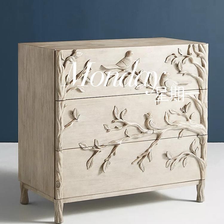J-H/Vintage Solid Wood Sideboard Chest of Drawers Retro Vintage Carved ...