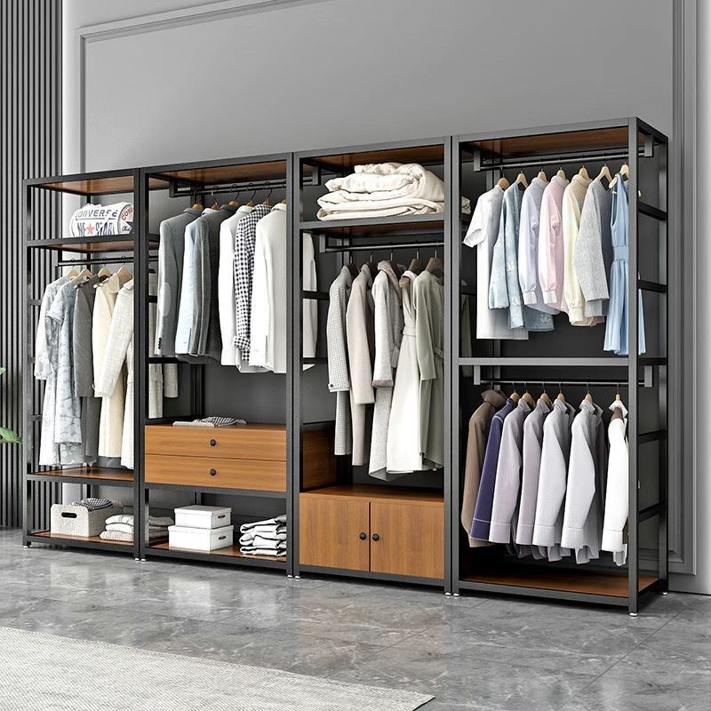 J-H/Walk-in Wardrobe Rack with Drawers Metal Clothes Rack Floor ...