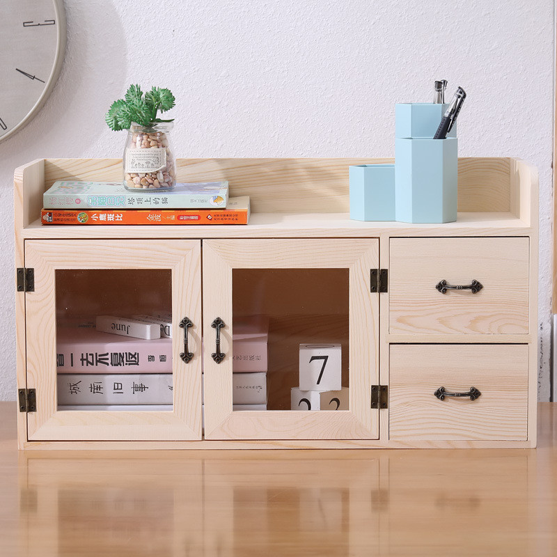JY-8/Solid Wood Desktop Double Door Storage Box Organizer Rack Student ...