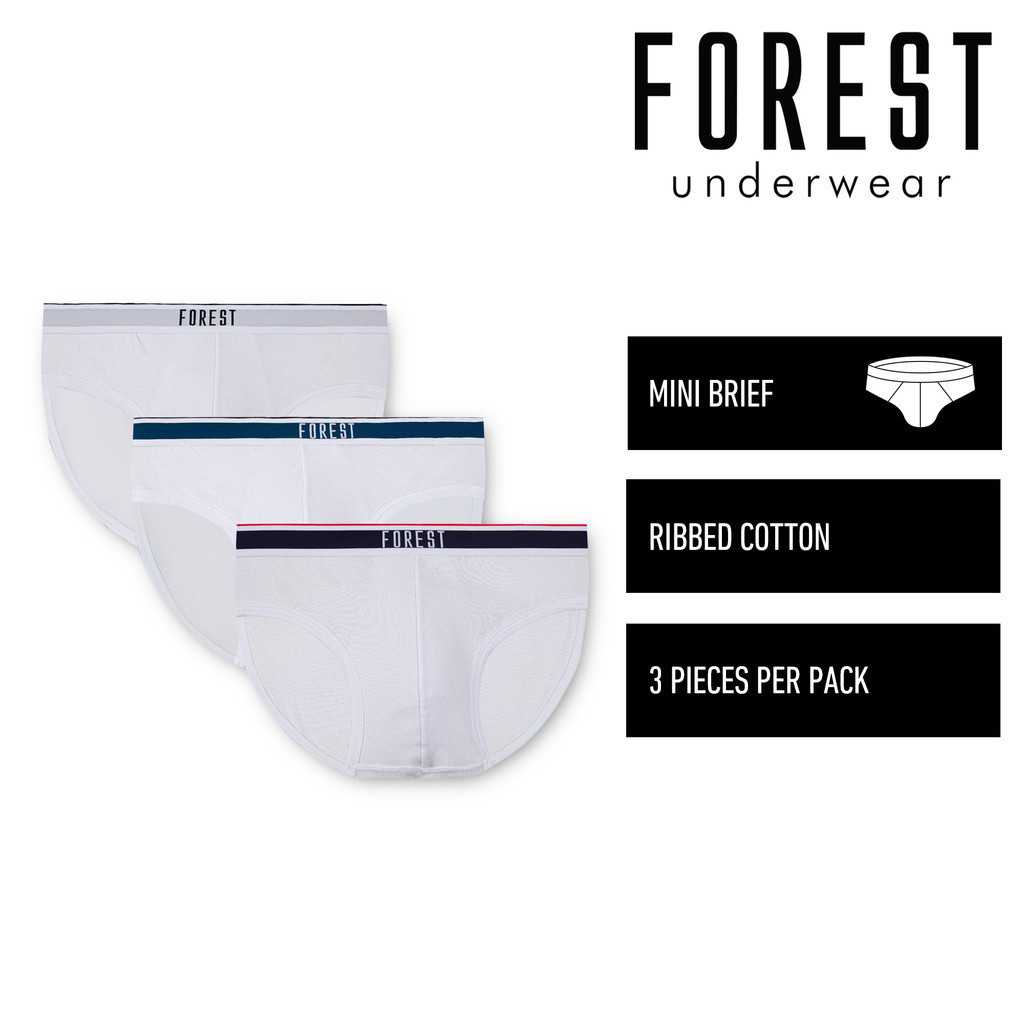 Forest Mens Ribbed Cotton Full Brief Underwear - Assorted Colours (3 ...