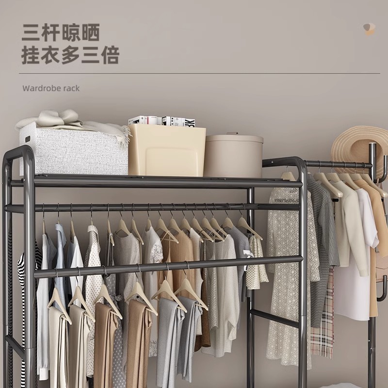 J-H/Freestanding Clothes Rack for Bedroom, Movable Double Rod Storage ...