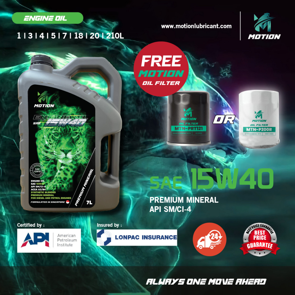 MOTION Mineral API SM CI4 Petrol Diesel Engine Oil Car Lubricant (15W40 ...