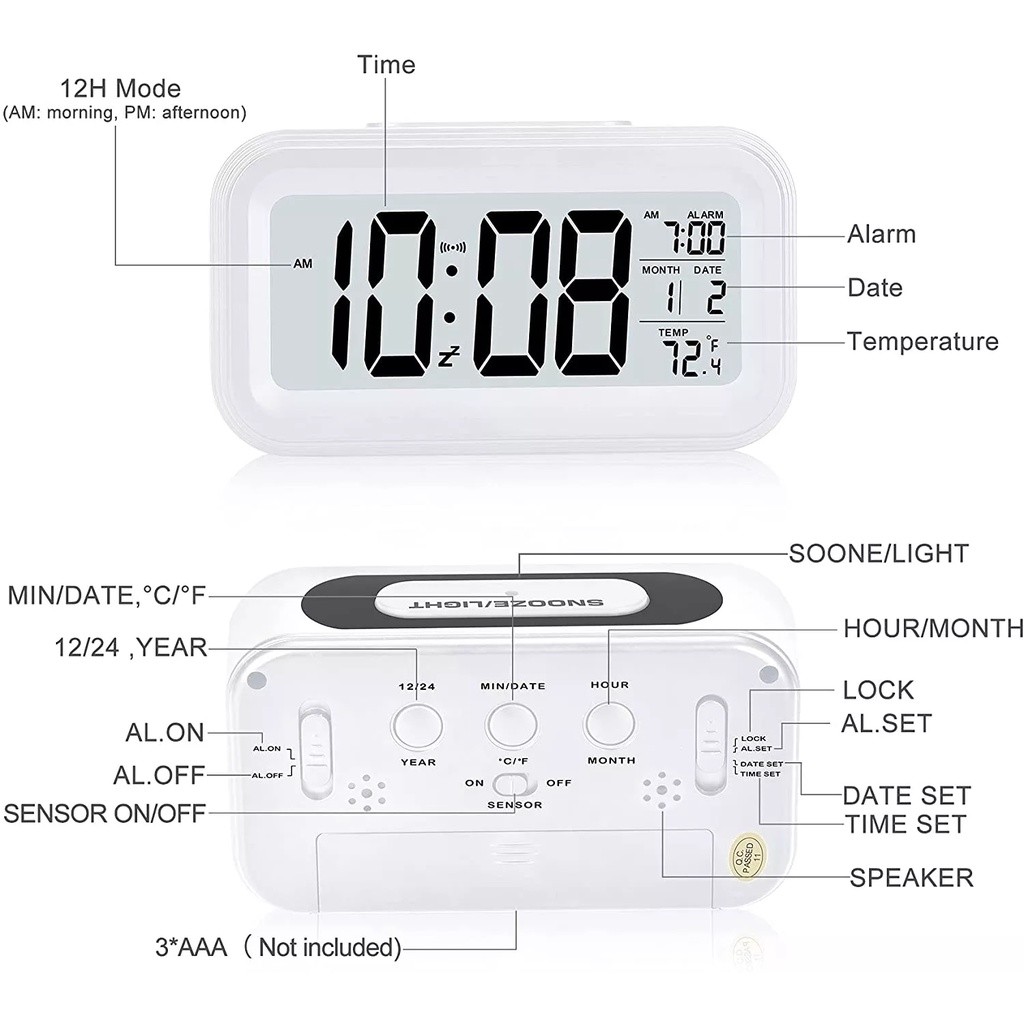 LED Digital Alarm Clock | Backlight Display | Temperature & Calendar ...