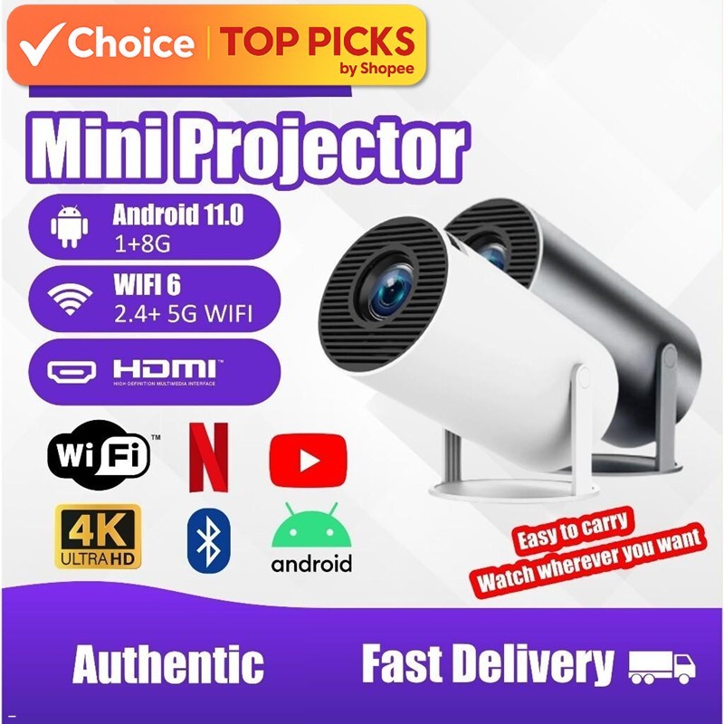 HY300 Mini Projector | Wireless WiFi 6 & Bluetooth | Android 11 LED ...