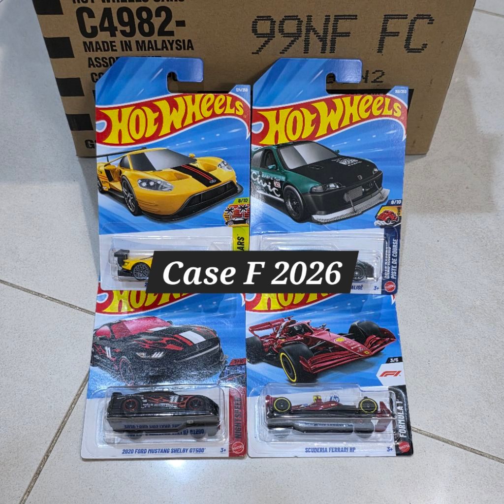 Hot Wheels Case E & F 2026 FERRARI F1/ CIVIC CUSTOM/ MAZDA RX7 RX3 ...