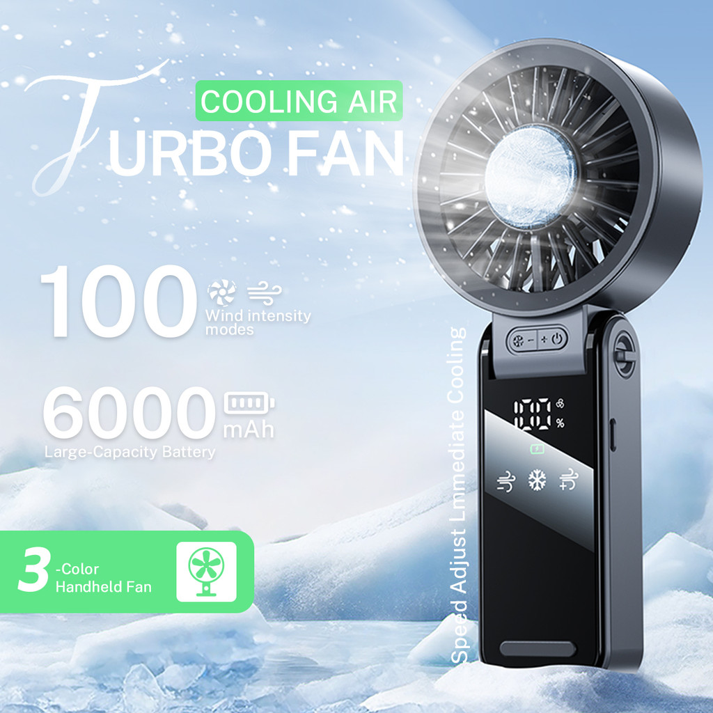 100 Gear Mini Fan with Cooling Effect 6000mAh Portable Turbo Fan Strong ...