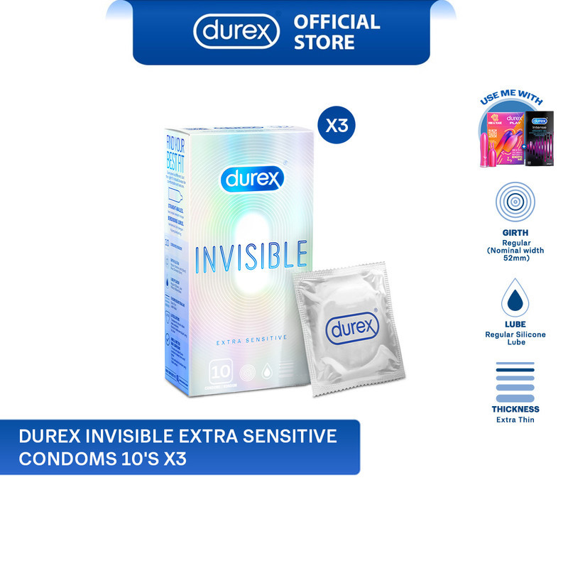 [Bundle of 3] Durex Invisible Extra Sensitive Condoms 10's [For man ...
