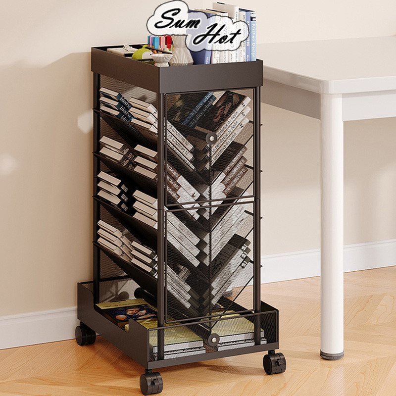 Rak Buku Multifunctional Rak With Wheels Storage Rack Iron Book Shelf ...