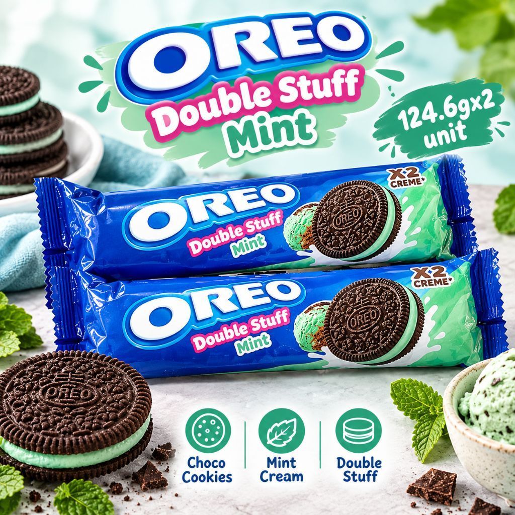 [2 Packs] Oreo Double Stuff Mint 124.60g Choc Cookies Sandwich with ...