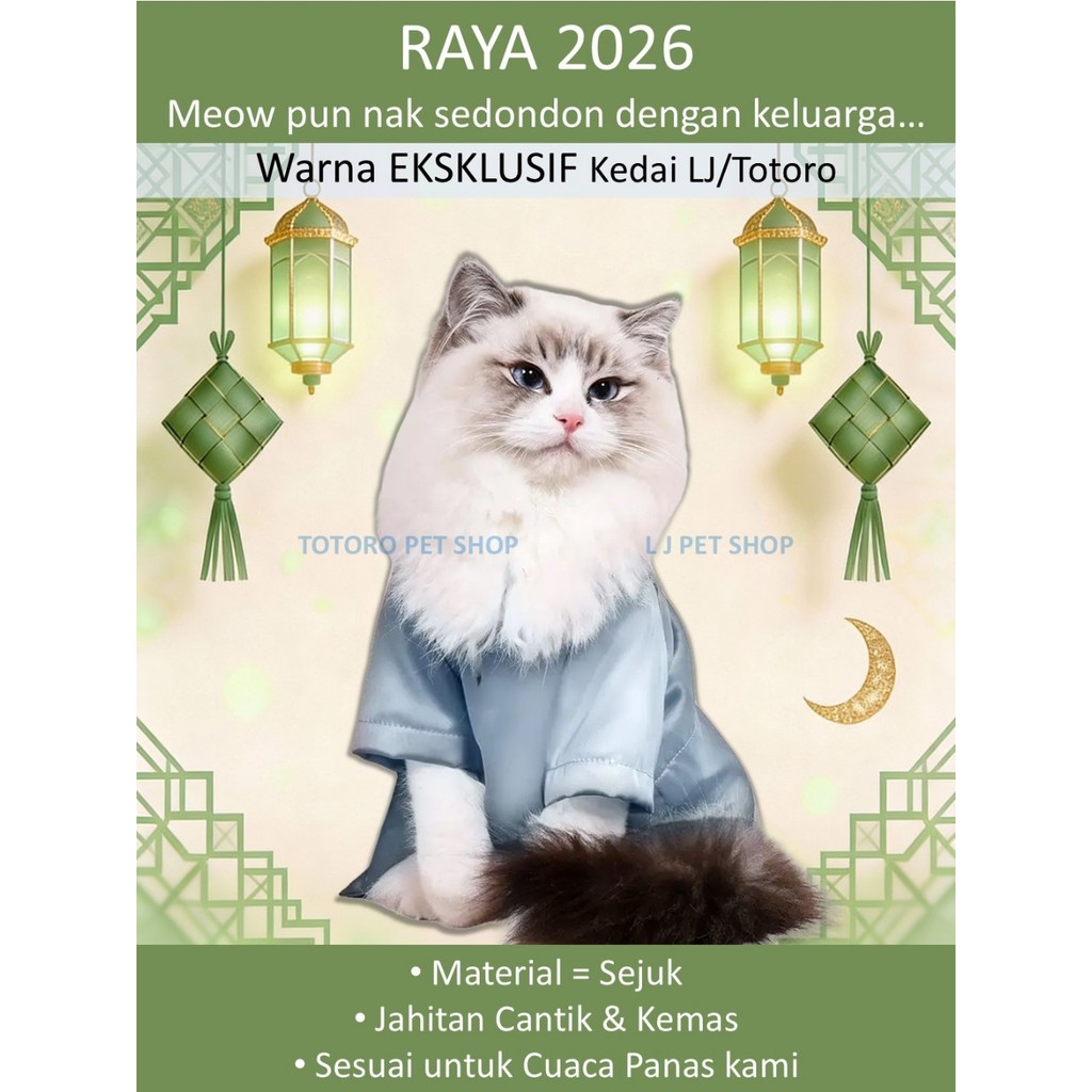 Baju Raya Kucing Unisex 2026 Jantan Betina, Cat Dog Clothes, Baju ...