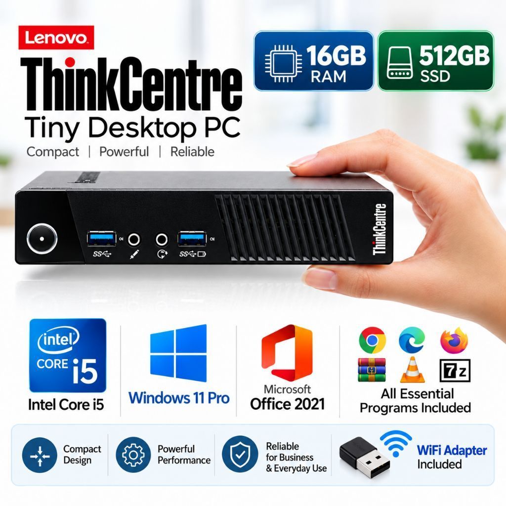 Lenovo ThinkCentre Tiny Mini PC Intel Core i5 16GB RAM 512GB SSD ...