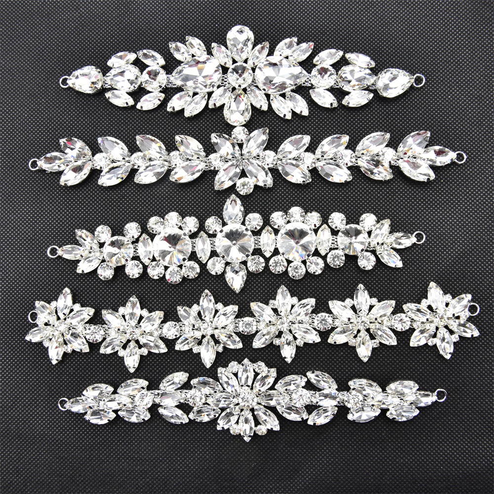 Glass Clear Crystal Rhinestone Flower Bridal Applique Strass In Silver ...