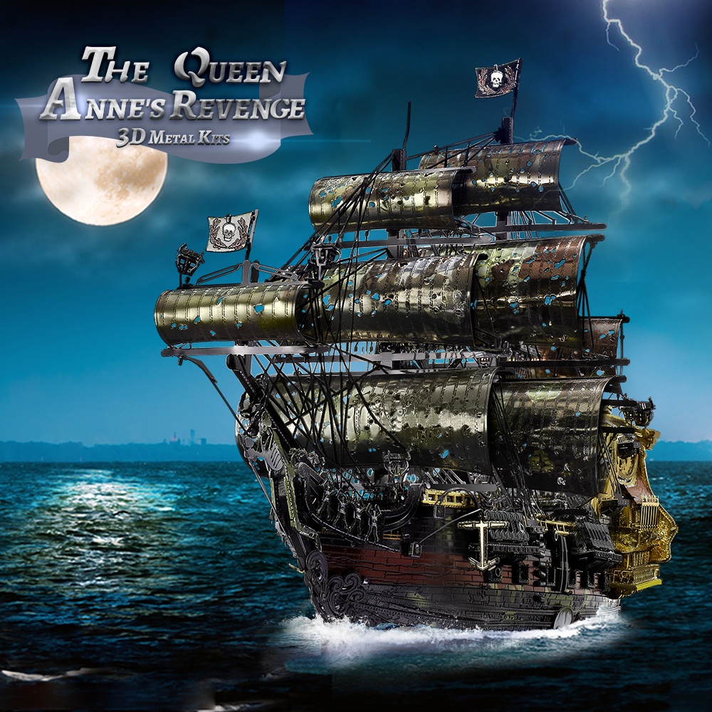 Piececool 3D Metal Puzzle The Queen Anne's Revenge Jigsaw Pirate Ship DIY Model Building Kits Toys for Teens Brain Teaser