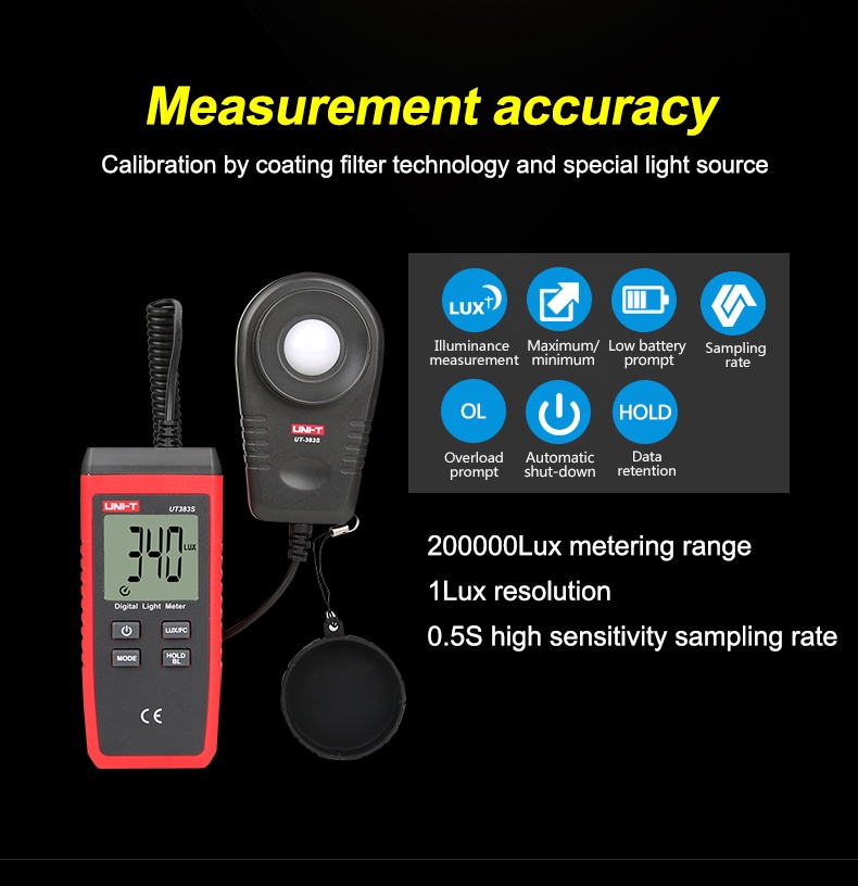 UNI-T UT383S Digital Light Meter Illuminometer Illuminance 199900 Lux ...