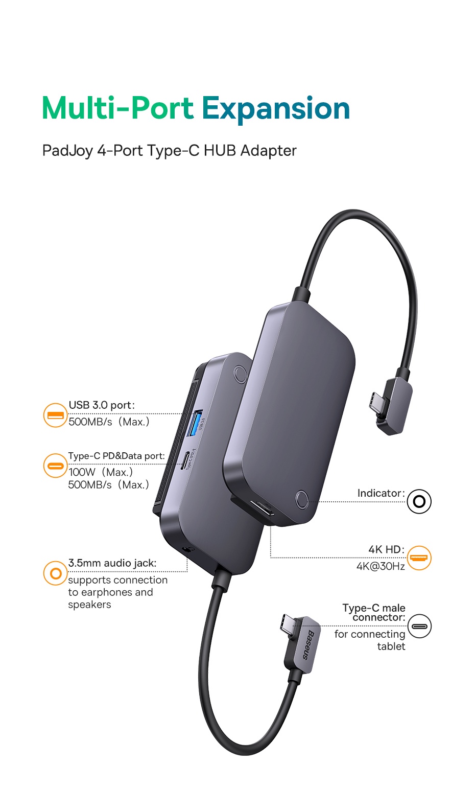 Baseus USB 3.0 Adapter SD TF Card 4K Type C Hub for
