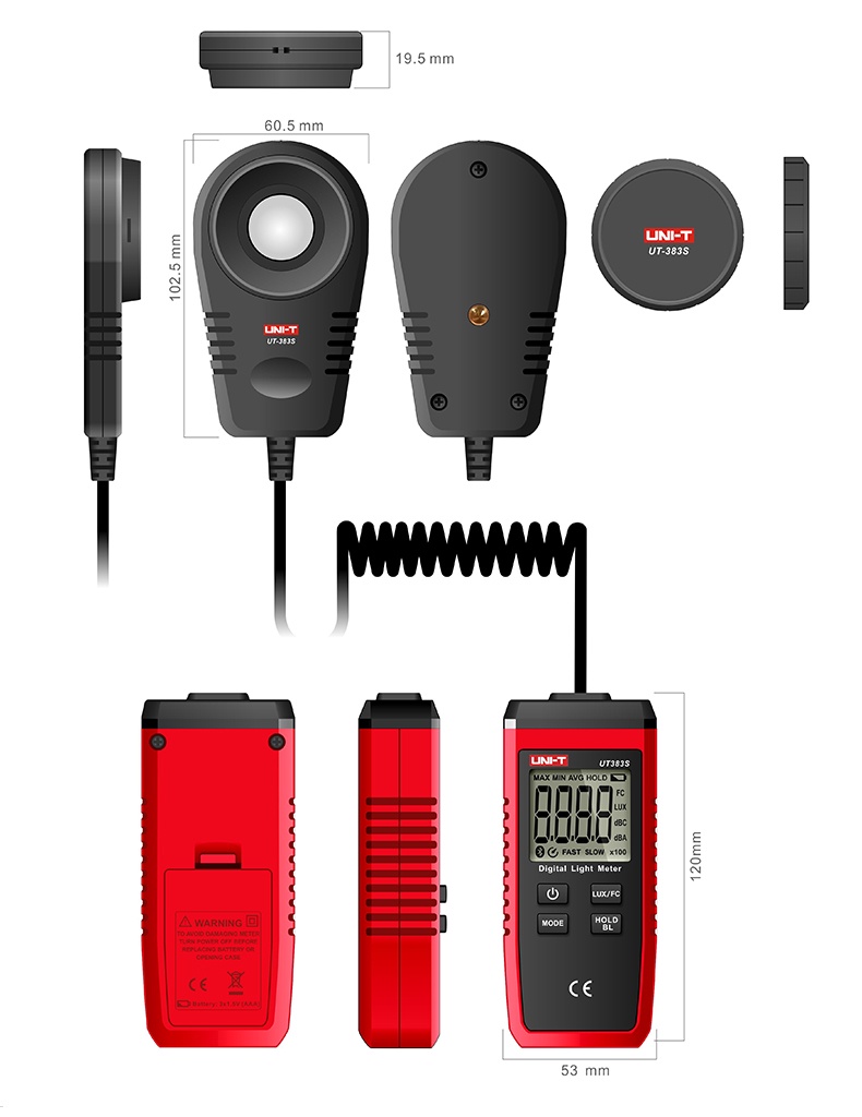 UNI-T UT383S Digital Light Meter Illuminometer Illuminance 199900 Lux ...
