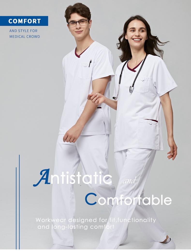 ANNO White Scrubs Set Anti-Static Professional Medical Clothes Nurse ...
