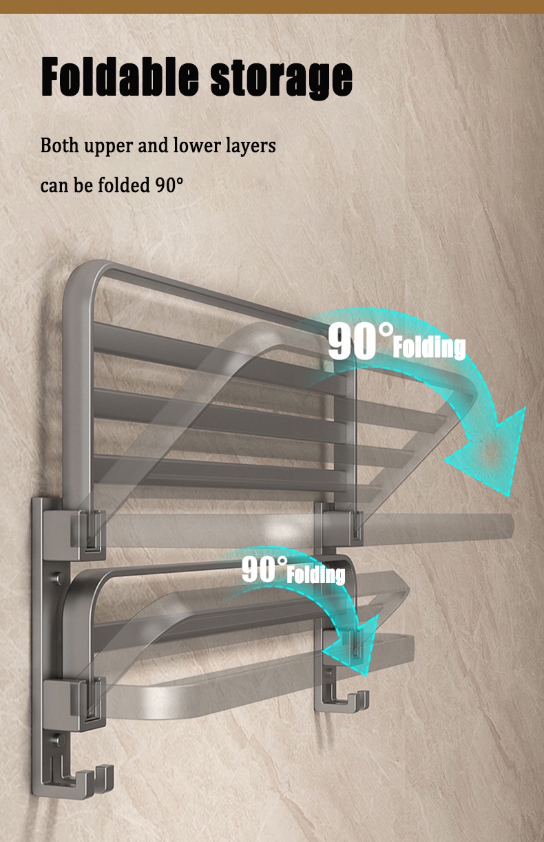 Grey Aluminum Towel Rack Punch-Free Bathroom Storage Towel Holder Home Organizer main image 0