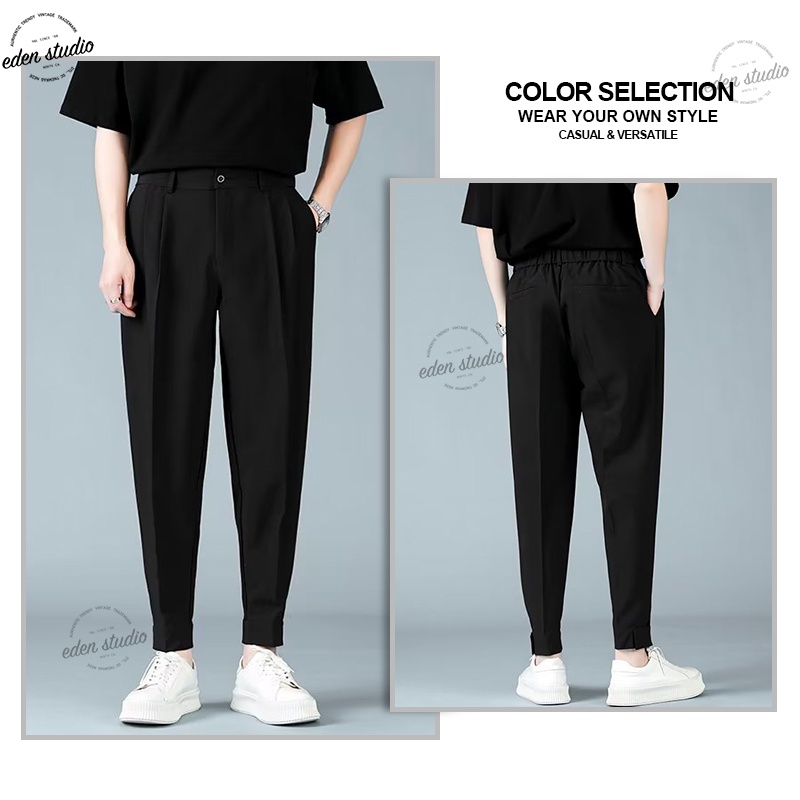 Western Pants Men's Cropped Pants Fashion Slim Straight Formal Casual ...