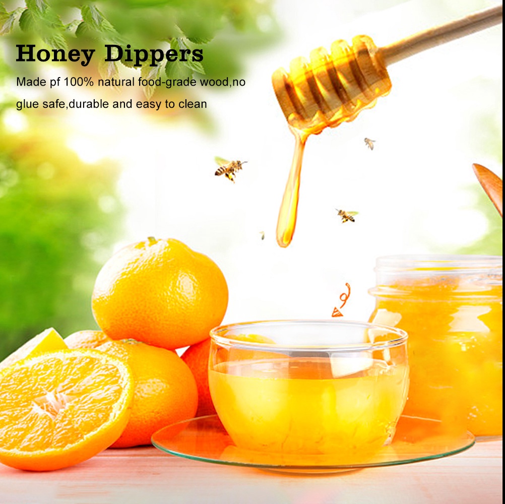 Honey Jars 50-Pack Wooden Honey Dipper Sticks - 16cm Food Grade Wood Dispensers For Honey & Syrup Jam Collecting Dippers