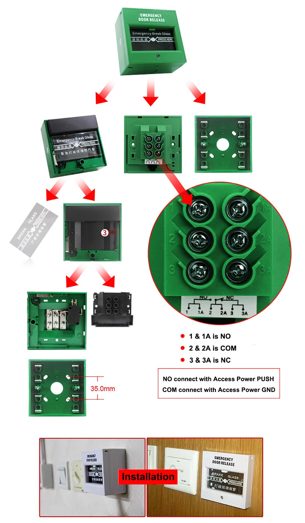 Wired Fireproof Button Break Glass Fire-Proof Material Emergency Door ...